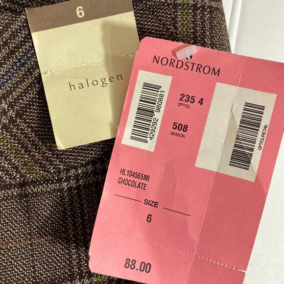 Nordstrom Halogen brown plaid  trousers, cuffed wide leg, NEW ladies size 6 - Picture 8 of 9
